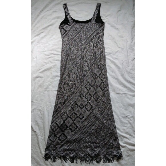 Vintage S.L. Fashions Black Silver Flapper Gothic Maxi Dress Fringe Size 8 - Picture 7 of 10